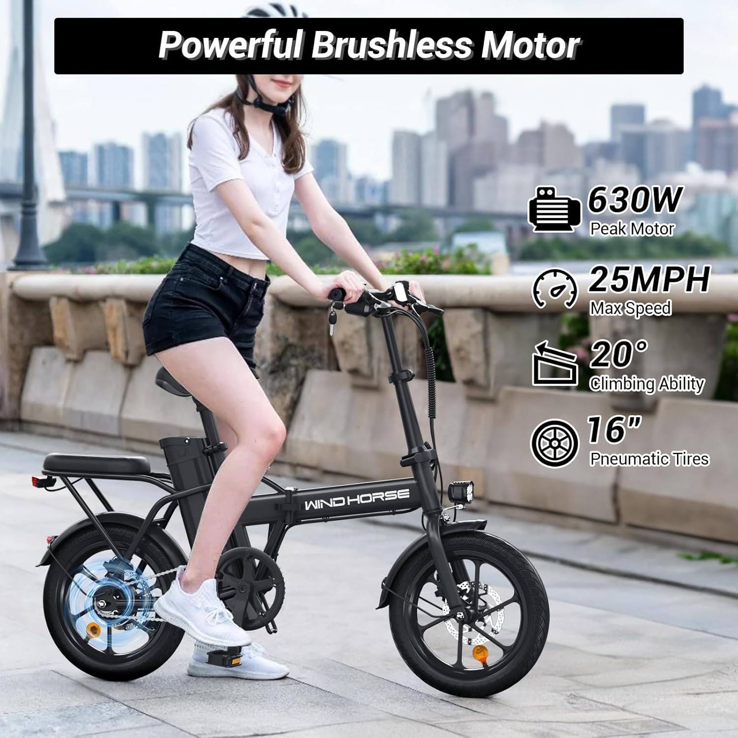 WINDHORSE W2A Folding Electric Bike with 350W High Speed Motor, 36V 8AH Battery, 40 KM/H Speed, 35 KM Range 12 WINDHORSE W2A Folding Electric Bike with 350W High Speed Motor, 36V 8AH Battery, 40 KM/H Speed, 35 KM Range - الصورة 12