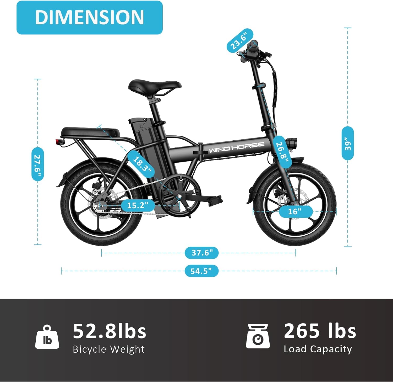 WINDHORSE W2A Folding Electric Bike with 350W High Speed Motor, 36V 8AH Battery, 40 KM/H Speed, 35 KM Range 15 WINDHORSE W2A Folding Electric Bike with 350W High Speed Motor, 36V 8AH Battery, 40 KM/H Speed, 35 KM Range - الصورة 15