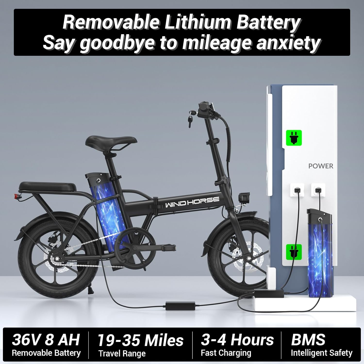 WINDHORSE W2A Folding Electric Bike with 350W High Speed Motor, 36V 8AH Battery, 40 KM/H Speed, 35 KM Range 4 WINDHORSE W2A Folding Electric Bike with 350W High Speed Motor, 36V 8AH Battery, 40 KM/H Speed, 35 KM Range - الصورة 4