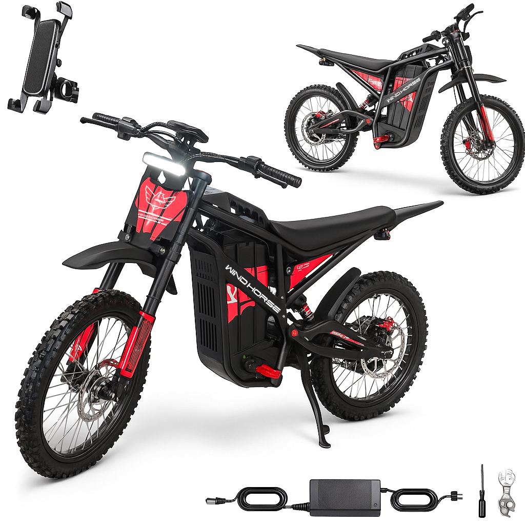 WINDHORSE Y1 Electric Dirt Bike 3000W, 95KM/H Speed, 60V 35Ah Removable Battery, 70KM Range, Carbon Alloy Frame, 19x3 Inches Off-Road Tires, Dual Suspension