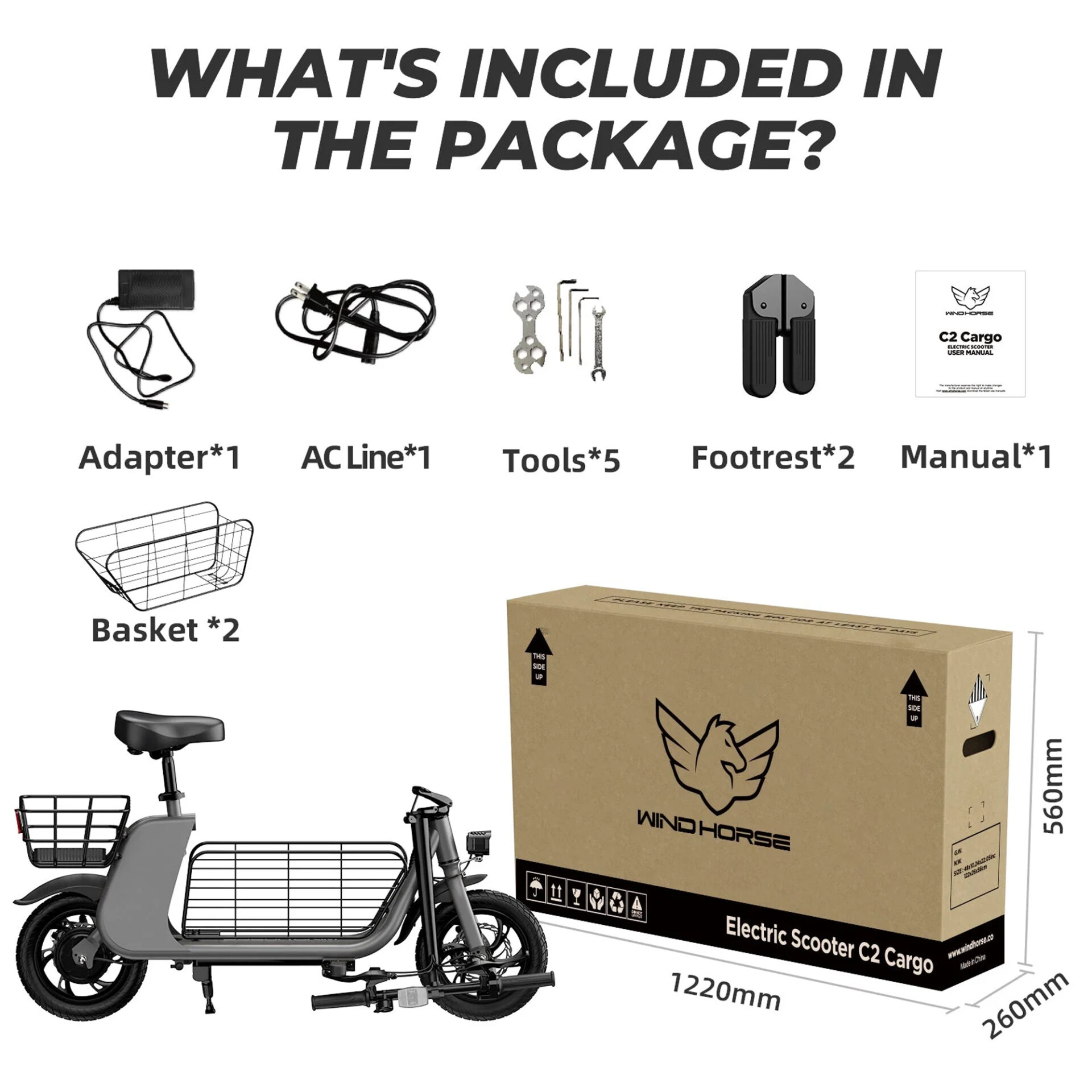 WINDHORSE C2 Cargo Electric Scooter 450W Motor, 35KM/H Speed, 36V 8Ah Battery, 25–30KM Range 9 WINDHORSE C2 Cargo Electric Scooter 450W Motor, 35KM/H Speed, 36V 8Ah Battery, 25–30KM Range - Image 9
