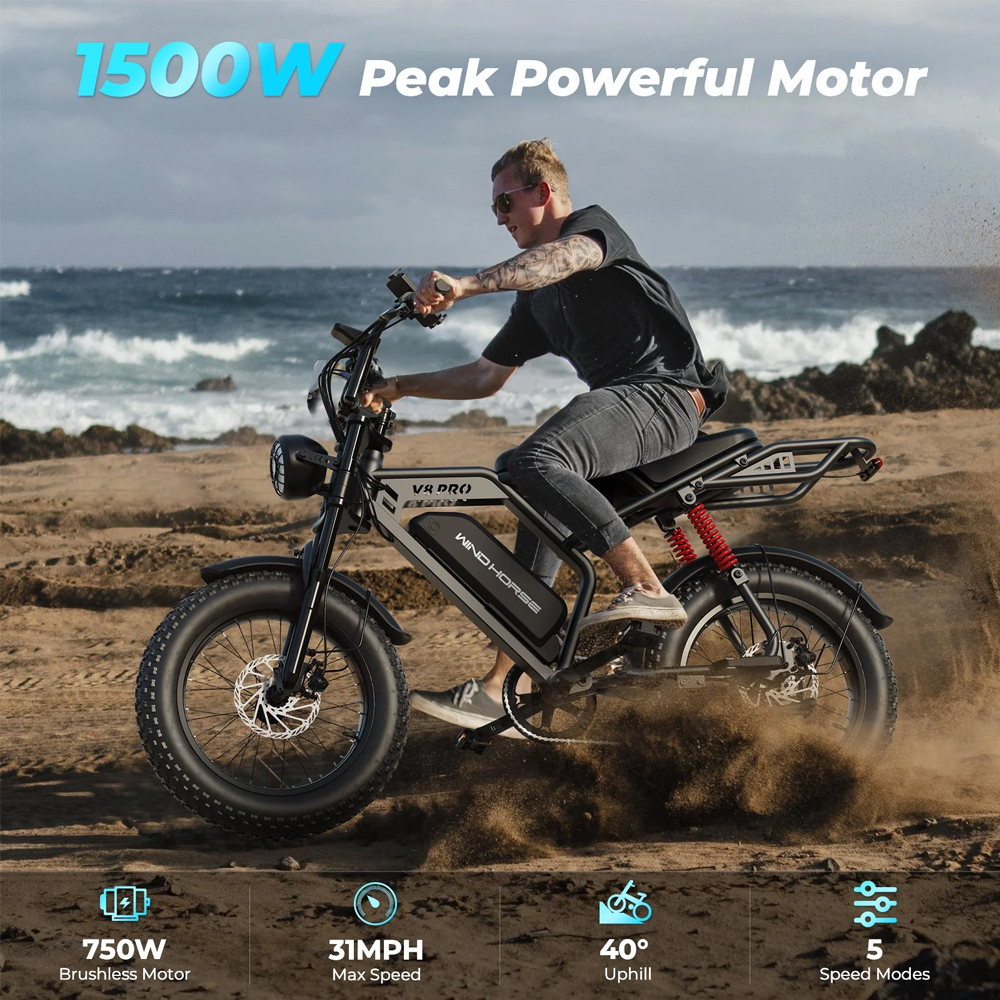 WINDHORSE V8 PRO Electric Bike 750W Motor, 48V 16.6AH Battery, 50KM/H Speed, 45KM Range, 20-Inch Fat Tires 4 WINDHORSE V8 PRO Electric Bike 750W Motor, 48V 16.6AH Battery, 50KM/H Speed, 45KM Range, 20-Inch Fat Tires - Image 4