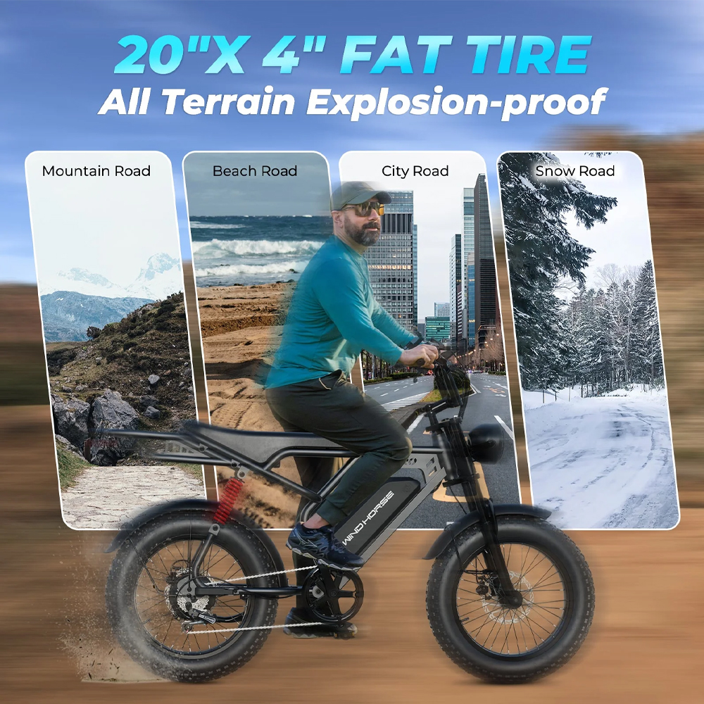 WINDHORSE V8 PRO Electric Bike 750W Motor, 48V 16.6AH Battery, 50KM/H Speed, 45KM Range, 20-Inch Fat Tires 7 WINDHORSE V8 PRO Electric Bike 750W Motor, 48V 16.6AH Battery, 50KM/H Speed, 45KM Range, 20-Inch Fat Tires - Image 7