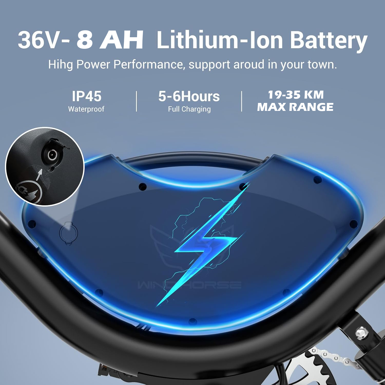 WINDHORSE W3 Electric Bike 500W Brushless Hub Motor, 40 KMH Max Speed, 25-35 KM Range with 36V 8AH Battery 7 WINDHORSE W3 Electric Bike 500W Brushless Hub Motor, 40 KMH Max Speed, 25-35 KM Range with 36V 8AH Battery - الصورة 7