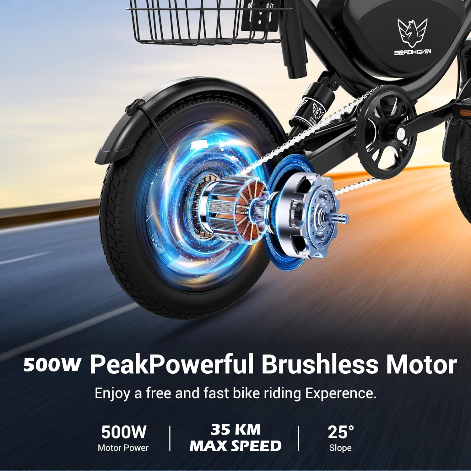 WINDHORSE W3 Electric Bike 500W Brushless Hub Motor, 40 KMH Max Speed, 25-35 KM Range with 36V 8AH Battery 8 WINDHORSE W3 Electric Bike 500W Brushless Hub Motor, 40 KMH Max Speed, 25-35 KM Range with 36V 8AH Battery - الصورة 8