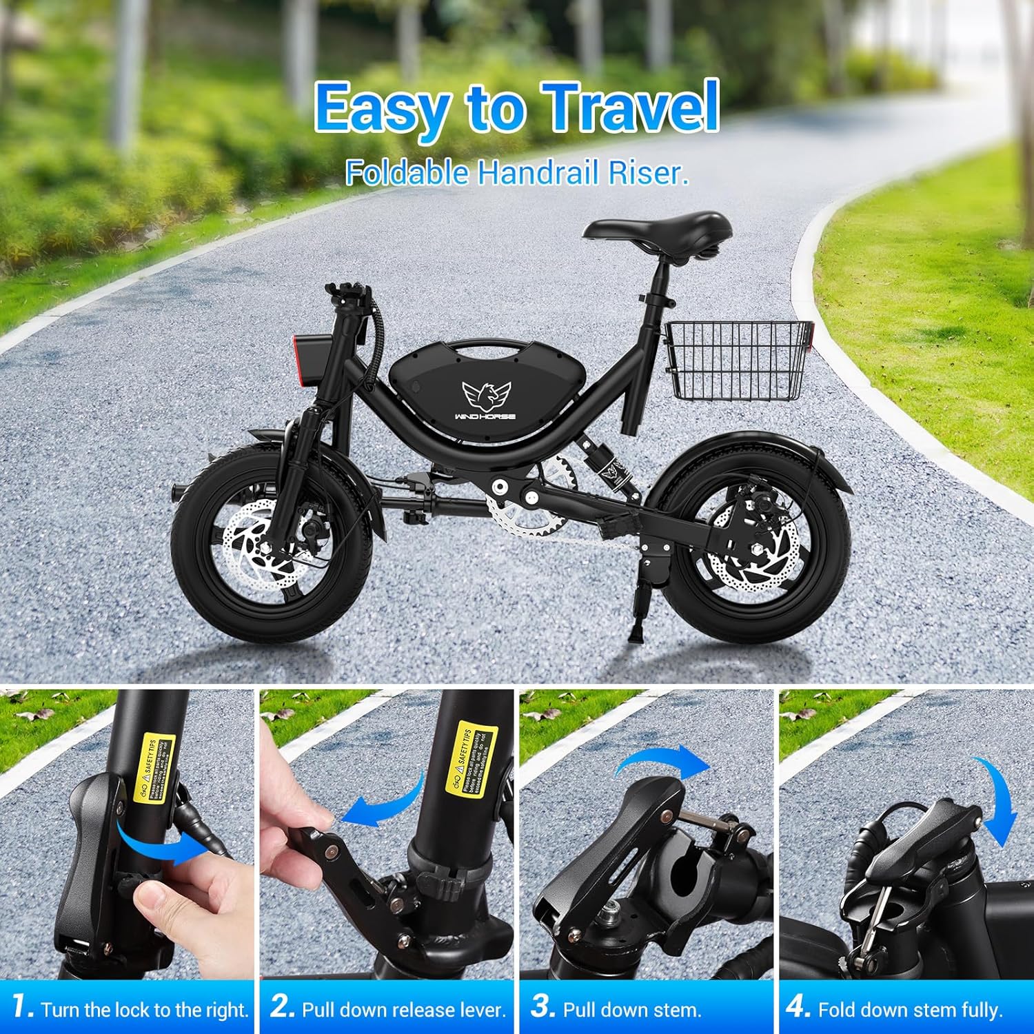 WINDHORSE W3 Electric Bike 500W Brushless Hub Motor, 40 KMH Max Speed, 25-35 KM Range with 36V 8AH Battery 9 WINDHORSE W3 Electric Bike 500W Brushless Hub Motor, 40 KMH Max Speed, 25-35 KM Range with 36V 8AH Battery - الصورة 9