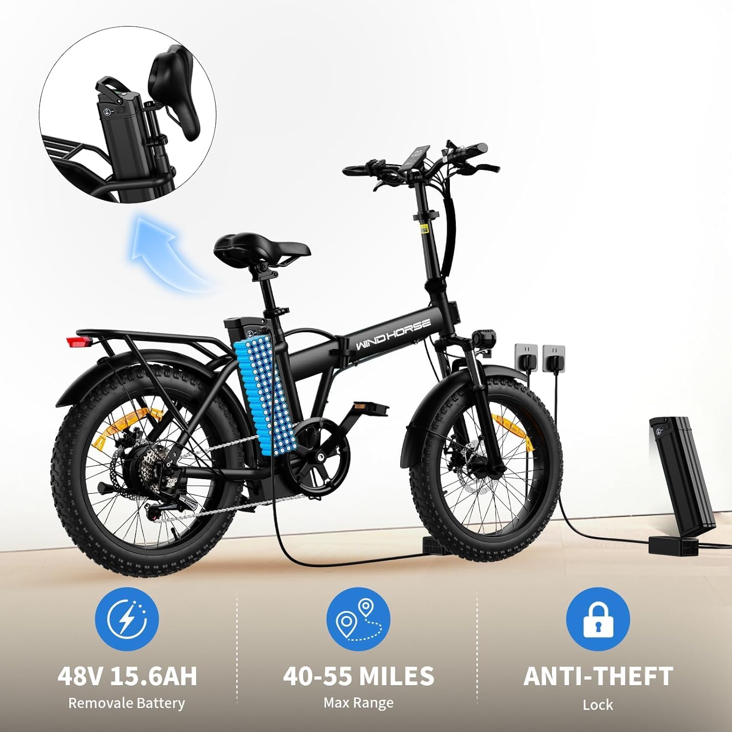 WINDHORSE W4A Electric Folding Bike 720W Motor, 48V 15.6Ah Removable Battery, 40KM/H Top Speed, 60-80KM Range, 20-Inch Tires 12 WINDHORSE W4A Electric Folding Bike 720W Motor, 48V 15.6Ah Removable Battery, 40KM/H Top Speed, 60-80KM Range, 20-Inch Tires - الصورة 12