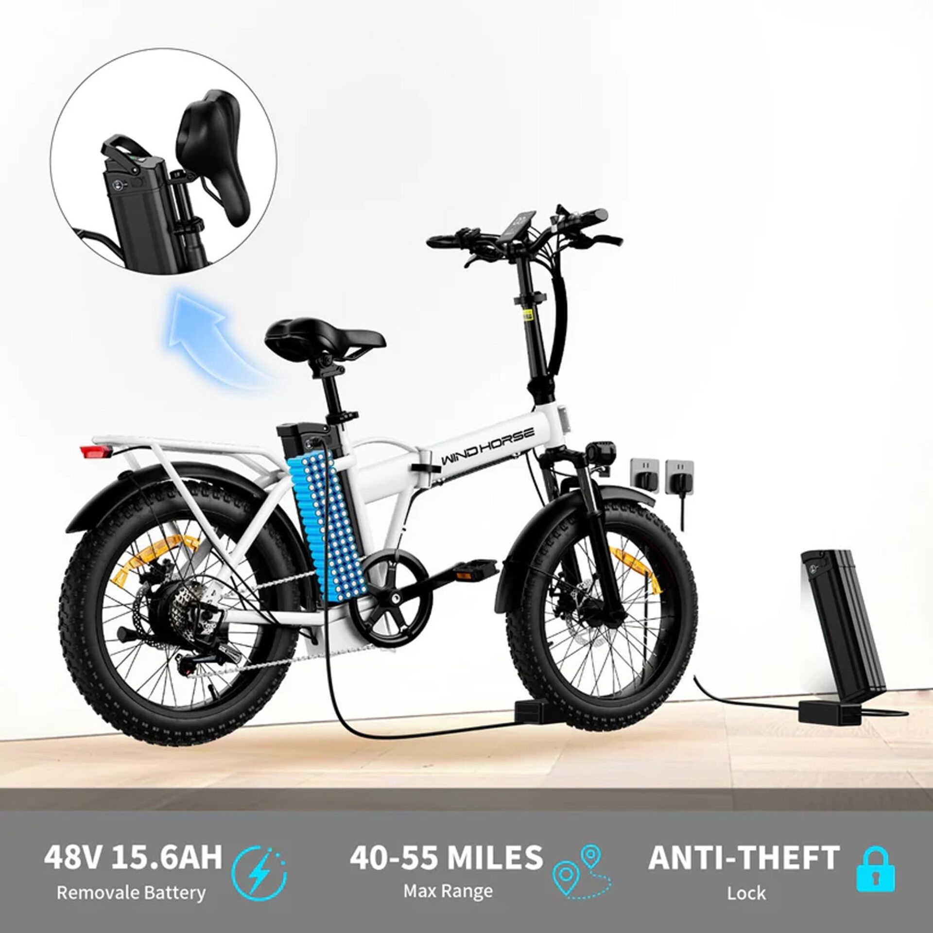 WINDHORSE W4A Electric Folding Bike 720W Motor, 48V 15.6Ah Removable Battery, 40KM/H Top Speed, 60-80KM Range, 20-Inch Tires 5 WINDHORSE W4A Electric Folding Bike 720W Motor, 48V 15.6Ah Removable Battery, 40KM/H Top Speed, 60-80KM Range, 20-Inch Tires - الصورة 5