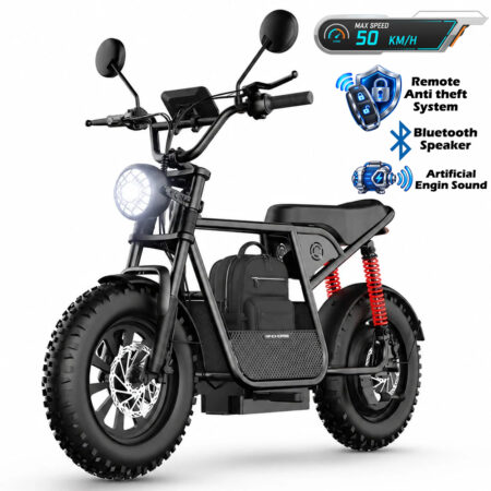 Home 53 WINDHORSE D1 Electric Bike for Adults, 800W Motor (1500W Peak Power), 50KM/H Speed, 50KM Range, 48V 15Ah Removable Battery, 16 x 4 Inch Fat Tires, Remote Unlock, LCD Display, Bluetooth Speaker, Artificial Engine Sound, Anti Theft System