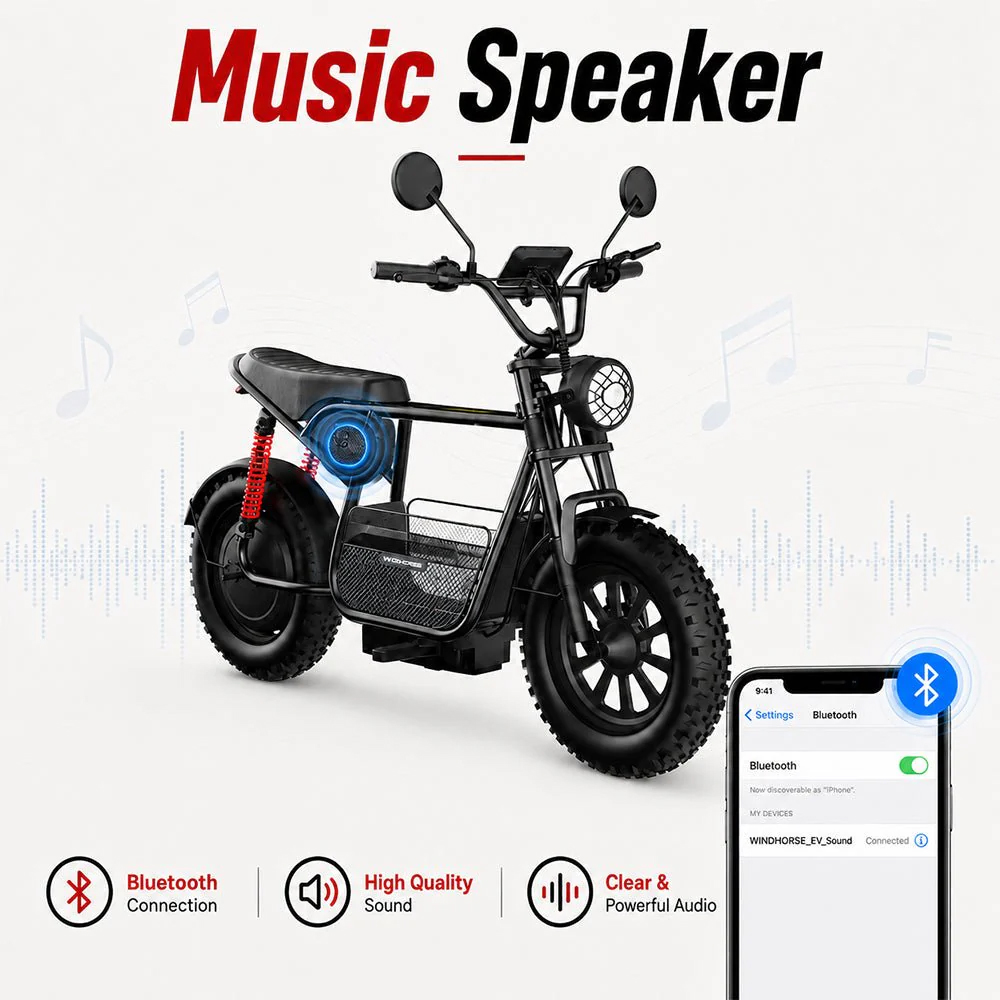 WINDHORSE D1 Electric Bike for Adults, 800W Motor (1500W Peak Power), 50KM/H Speed, 50KM Range, 48V 15Ah Removable Battery, 16 x 4 Inch Fat Tires, Remote Unlock, LCD Display, Bluetooth Speaker, Artificial Engine Sound, Anti Theft System 26 WINDHORSE D1 Electric Bike for Adults, 800W Motor (1500W Peak Power), 50KM/H Speed, 50KM Range, 48V 15Ah Removable Battery, 16 x 4 Inch Fat Tires, Remote Unlock, LCD Display, Bluetooth Speaker, Artificial Engine Sound, Anti Theft System - Image 26