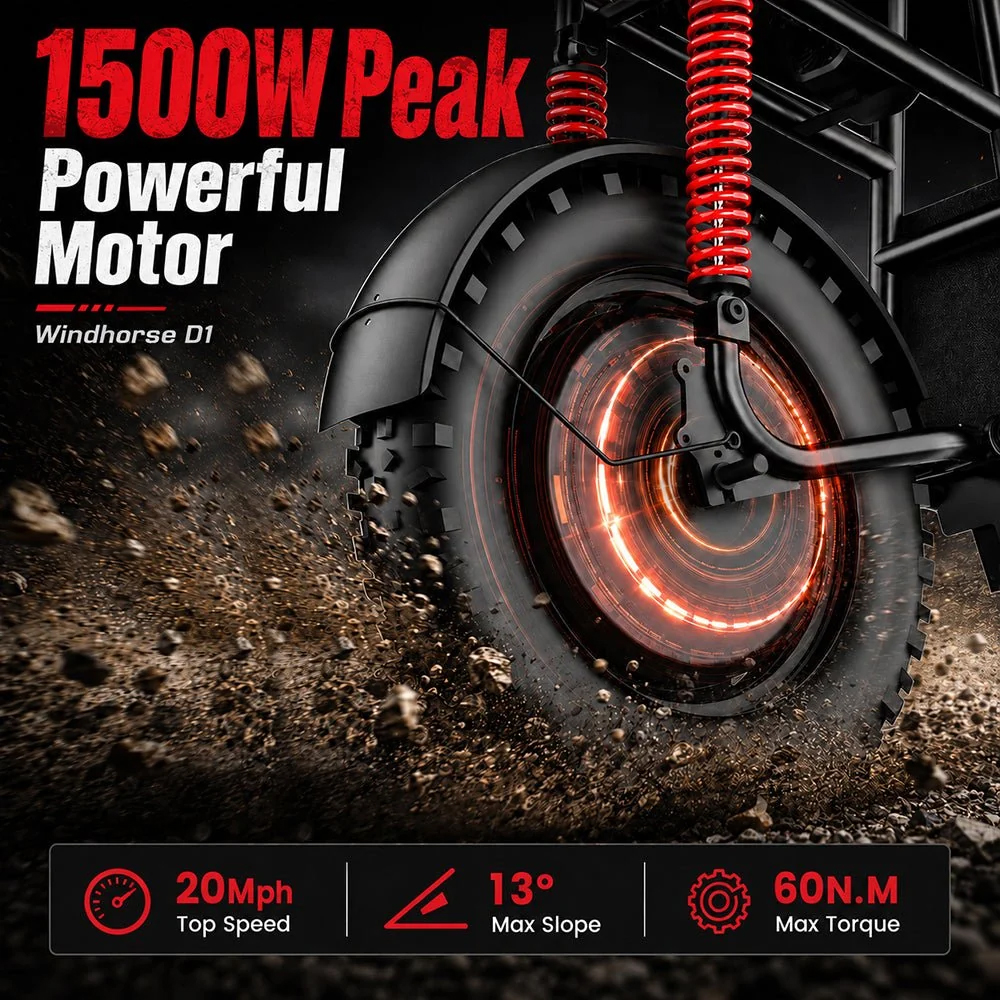 WINDHORSE D1 Electric Bike for Adults, 800W Motor (1500W Peak Power), 50KM/H Speed, 50KM Range, 48V 15Ah Removable Battery, 16 x 4 Inch Fat Tires, Remote Unlock, LCD Display, Bluetooth Speaker, Artificial Engine Sound, Anti Theft System 18 WINDHORSE D1 Electric Bike for Adults, 800W Motor (1500W Peak Power), 50KM/H Speed, 50KM Range, 48V 15Ah Removable Battery, 16 x 4 Inch Fat Tires, Remote Unlock, LCD Display, Bluetooth Speaker, Artificial Engine Sound, Anti Theft System - Image 18