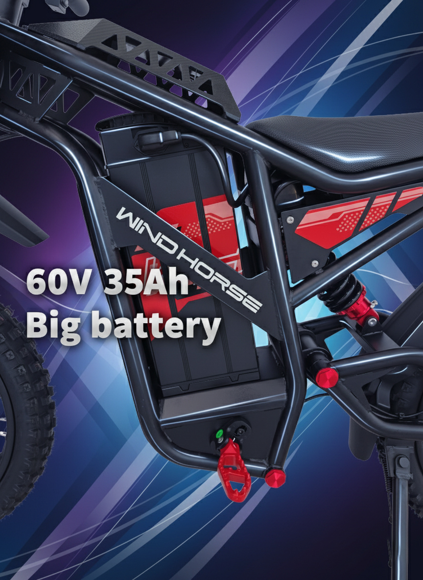 WINDHORSE Y1 Electric Dirt Bike 3000W, 95KM/H Speed, 60V 35Ah Removable Battery, 70KM Range, Artificial Engine Sound 7 WINDHORSE Y1 Electric Dirt Bike 3000W, 95KM/H Speed, 60V 35Ah Removable Battery, 70KM Range, Artificial Engine Sound - الصورة 7