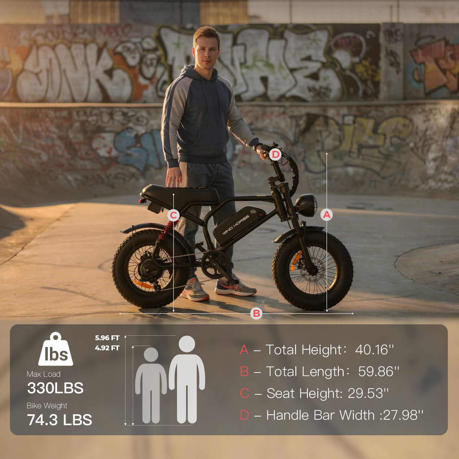 WINDHORSE V8 Mini Electric Bike 750W Motor (1255W Peak Power) – 48V 15.6Ah Battery, 50KM/H Speed, 60KM Range, Bluetooth Speaker, Artificial Engine Sound, Dual Disc Brakes 12 WINDHORSE V8 Mini Electric Bike 750W Motor (1255W Peak Power) – 48V 15.6Ah Battery, 50KM/H Speed, 60KM Range, Bluetooth Speaker, Artificial Engine Sound, Dual Disc Brakes - الصورة 12