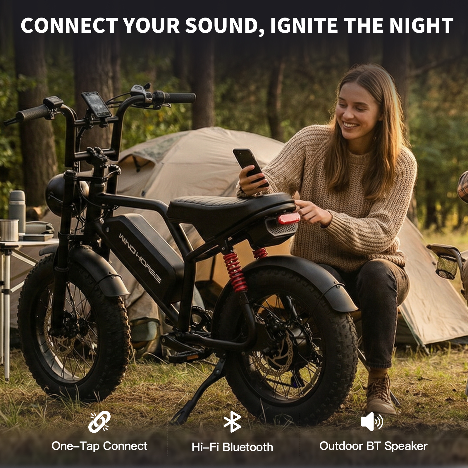 WINDHORSE V8 Mini Electric Bike 750W Motor (1255W Peak Power) – 48V 15.6Ah Battery, 50KM/H Speed, 60KM Range, Bluetooth Speaker, Artificial Engine Sound, Dual Disc Brakes 13 WINDHORSE V8 Mini Electric Bike 750W Motor (1255W Peak Power) – 48V 15.6Ah Battery, 50KM/H Speed, 60KM Range, Bluetooth Speaker, Artificial Engine Sound, Dual Disc Brakes - الصورة 13