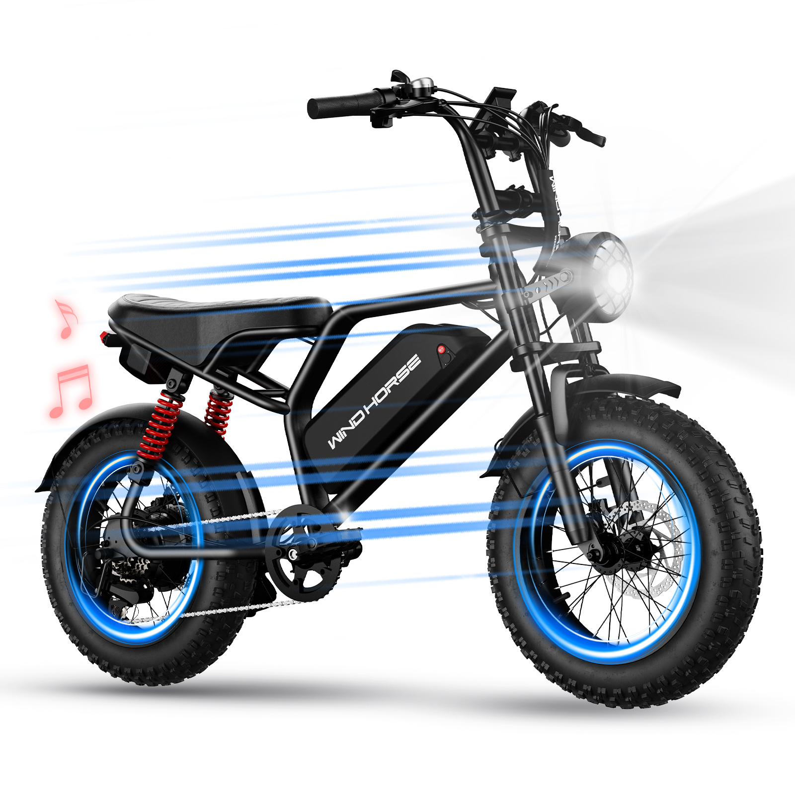 WINDHORSE V8 Mini Electric Bike 750W Motor (1255W Peak Power) – 48V 15.6Ah Battery, 50KM/H Speed, 60KM Range, Bluetooth Speaker, Artificial Engine Sound, Dual Disc Brakes 4 WINDHORSE V8 Mini Electric Bike 750W Motor (1255W Peak Power) – 48V 15.6Ah Battery, 50KM/H Speed, 60KM Range, Bluetooth Speaker, Artificial Engine Sound, Dual Disc Brakes - الصورة 4